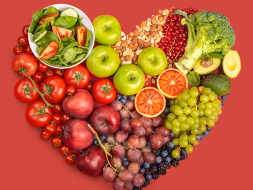 Serdtse Kompozitsiia Frukty Ovoshchi Krasnyi Fon Assorti Raz